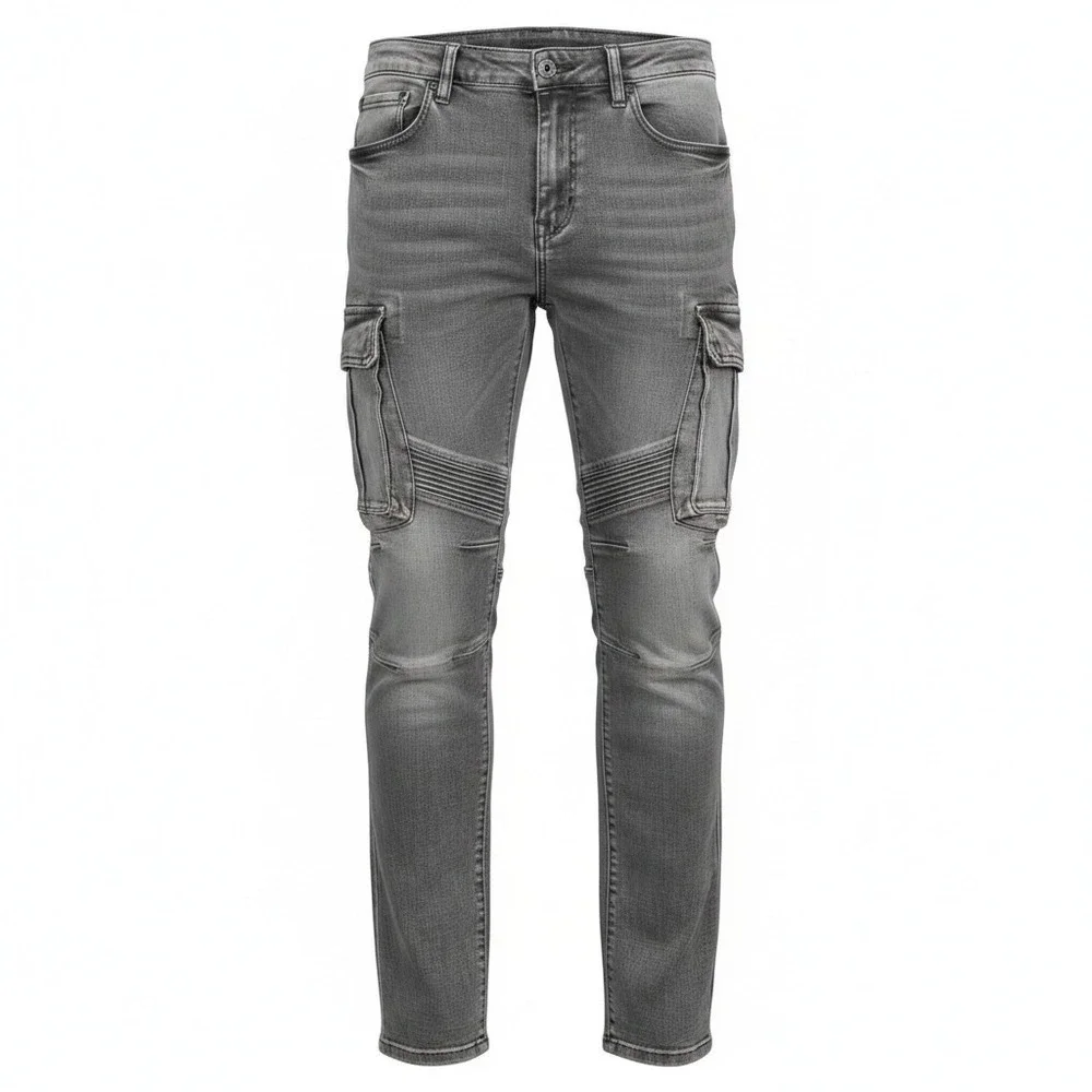 Smoke Rise Cargo Jeans Mens 32x32 Gray Moto Biker Slim Fit Denim Pants
